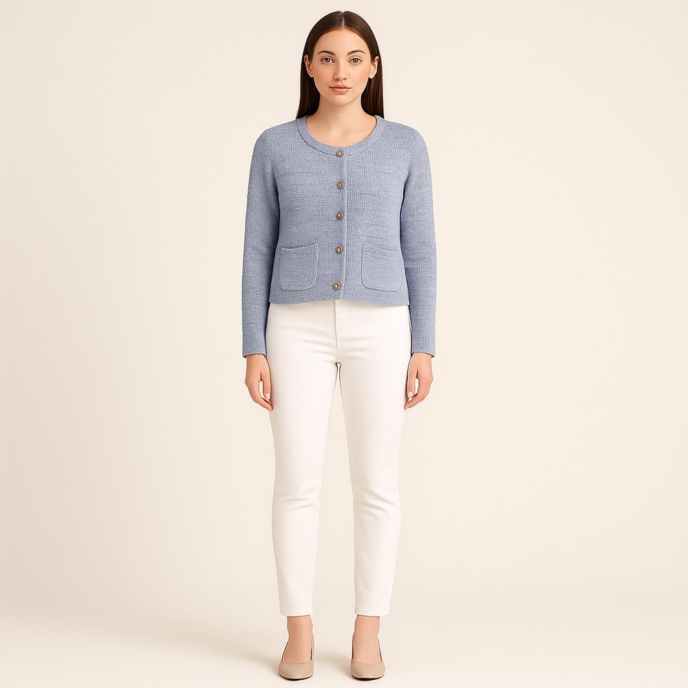Nanette Nanette Lepore Women’s Cardigan Sweater Large Blue Knit Button Front NWT